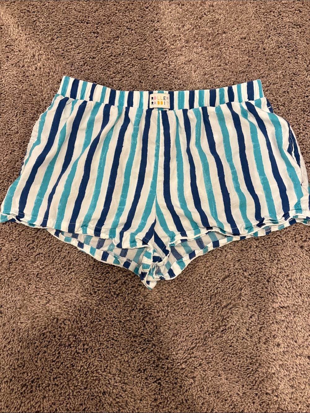 Roller Rabbit Blue & White Striped Cotton Lounge Shorts